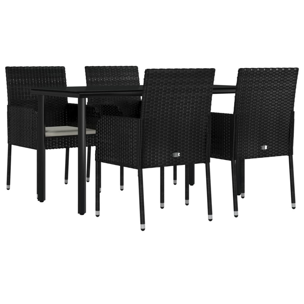 spisebordssæt til haven 5 dele med hynder polyrattan sort