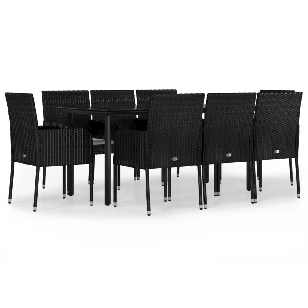spisebordssæt til haven 9 dele med hynder polyrattan sort