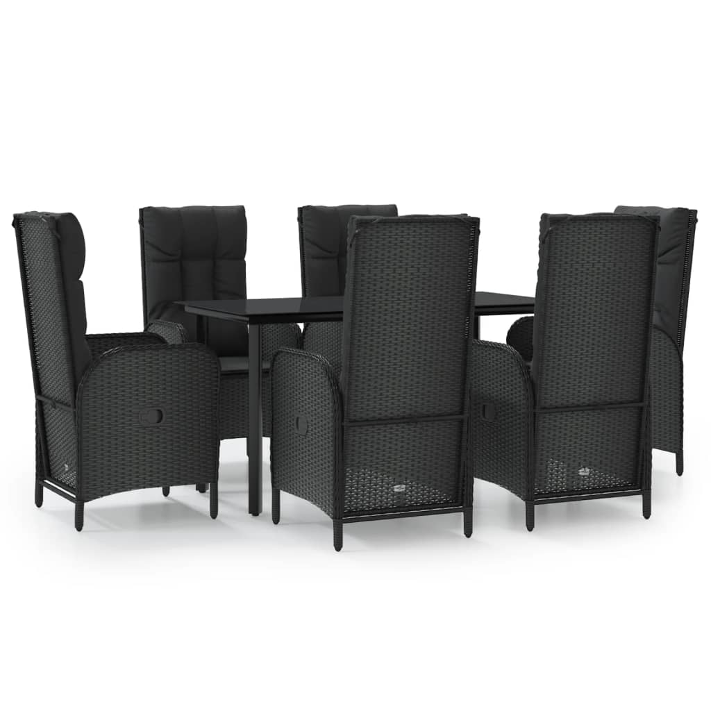 spisebordssæt til haven 7 dele med hynder polyrattan sort