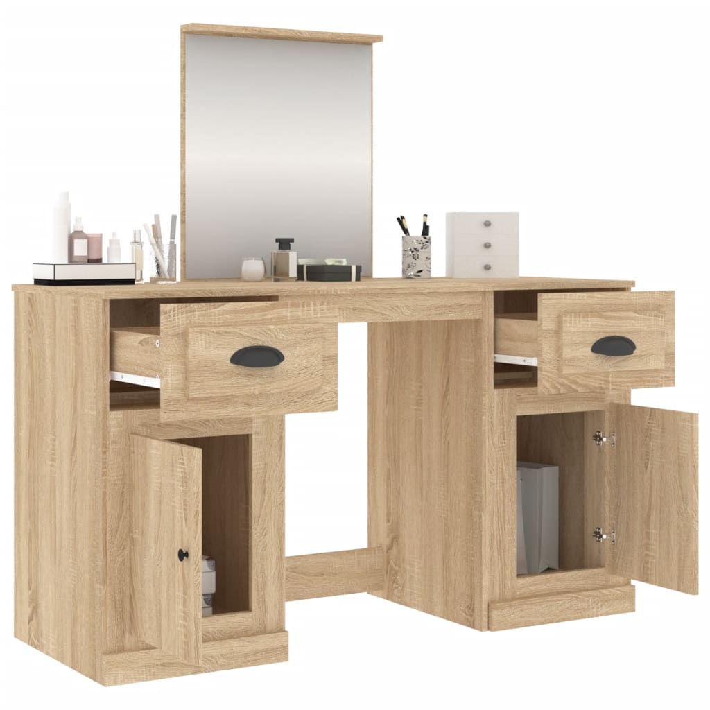makeupbord med spejl 130x50x132,5 cm brun sonoma-eg