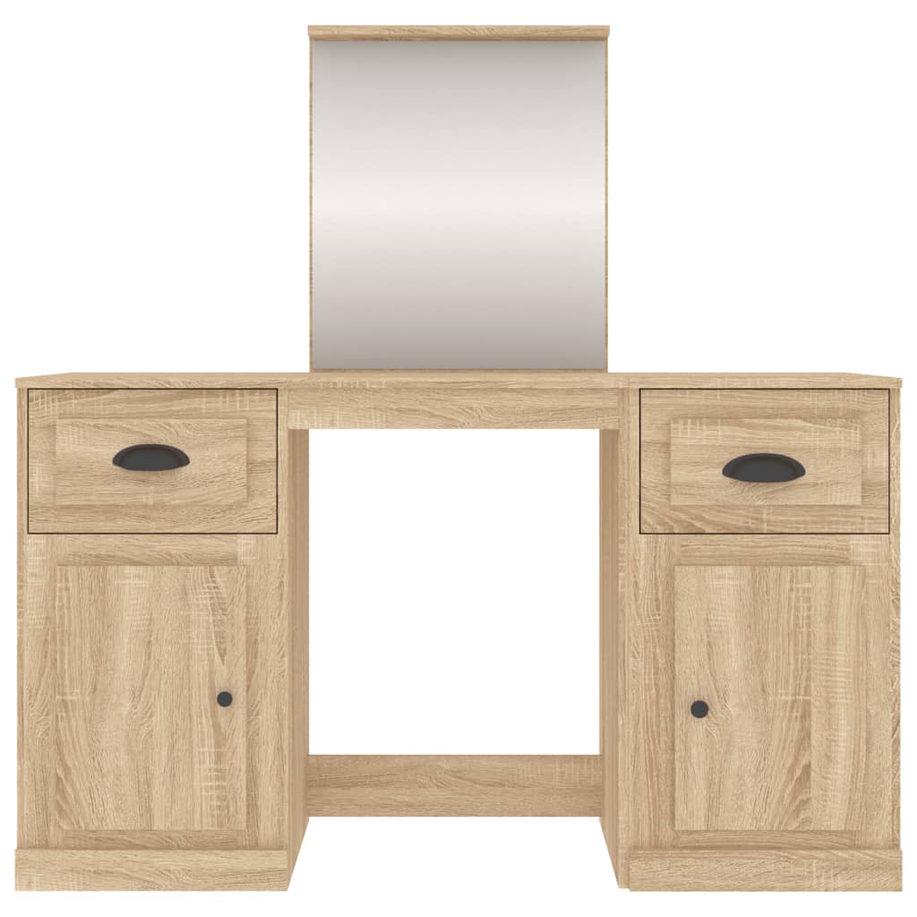 makeupbord med spejl 130x50x132,5 cm brun sonoma-eg
