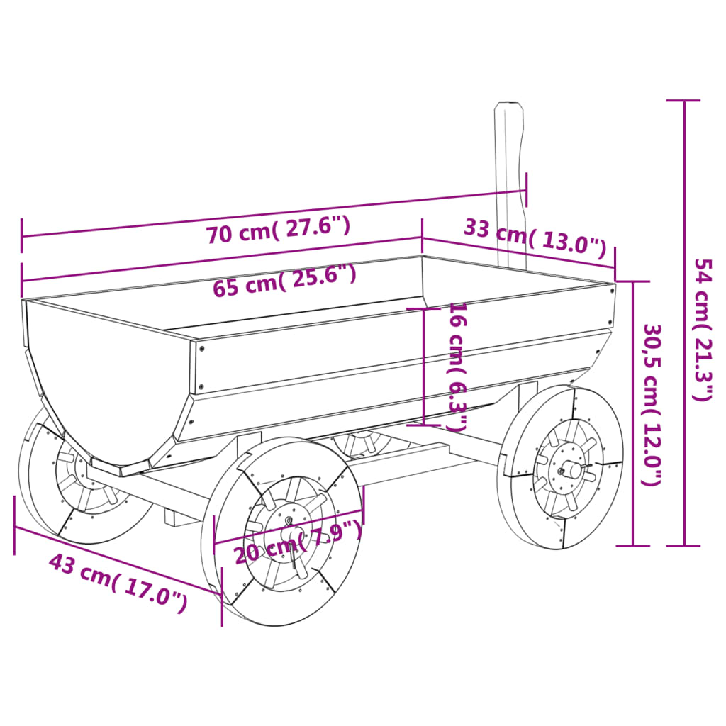 dekorativ vogn 70x43x54 cm massivt fyrretræ