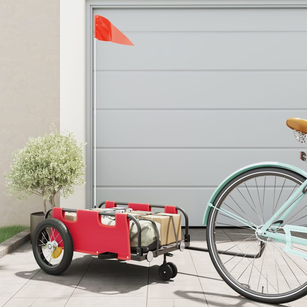 cykeltrailer oxfordstof og jern rød