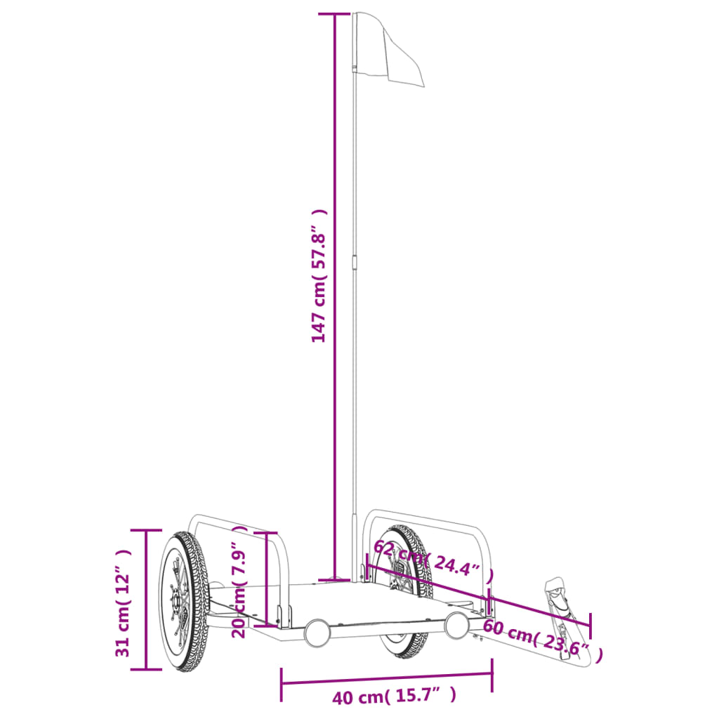 cykelanhænger 122x53x31 cm jern sort