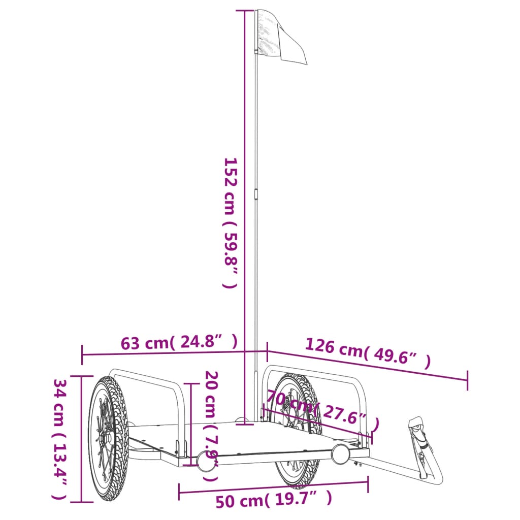 cykelanhænger 126x63x34 cm jern sort