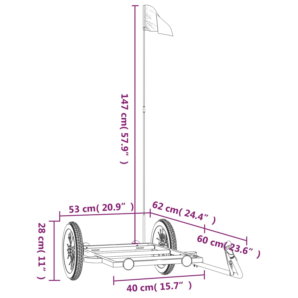 cykelanhænger 122x53x28 cm jern sort