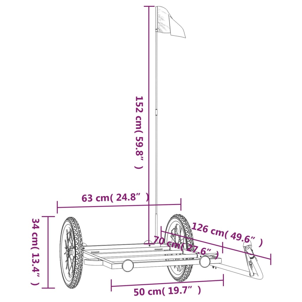 cykelanhænger 126x63x34 cm jern sort