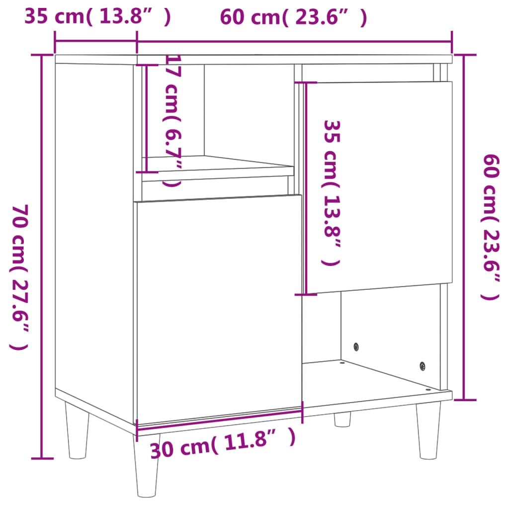 skænke 3 stk. 60x35x70 cm konstrueret træ sonoma-eg