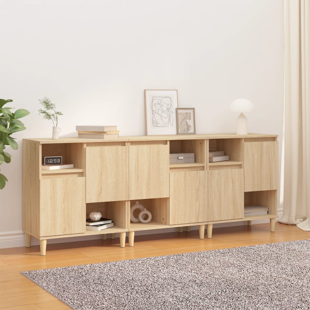 skænke 3 stk. 60x35x70 cm konstrueret træ sonoma-eg