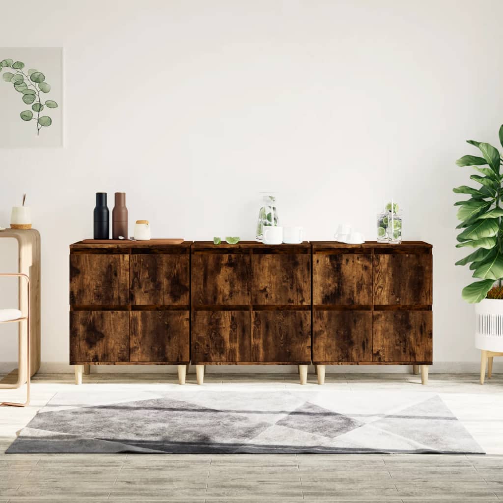 skænke 3 stk. 60x35x70 cm konstrueret træ røget egetræsfarve