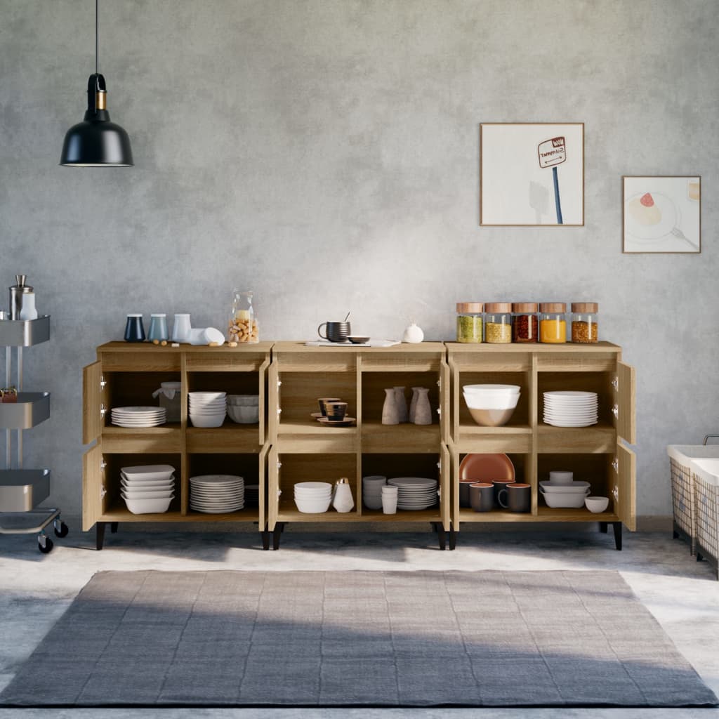 skænke 3 stk. 60x35x70 cm konstrueret træ sonoma-eg