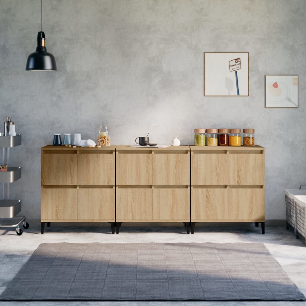skænke 3 stk. 60x35x70 cm konstrueret træ sonoma-eg