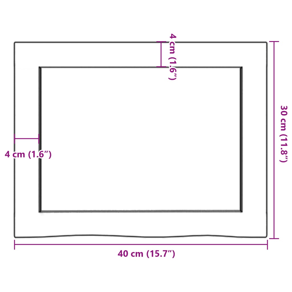 bordplade til badeværelse 40x30x(2-4) cm massivt træ ubehandlet