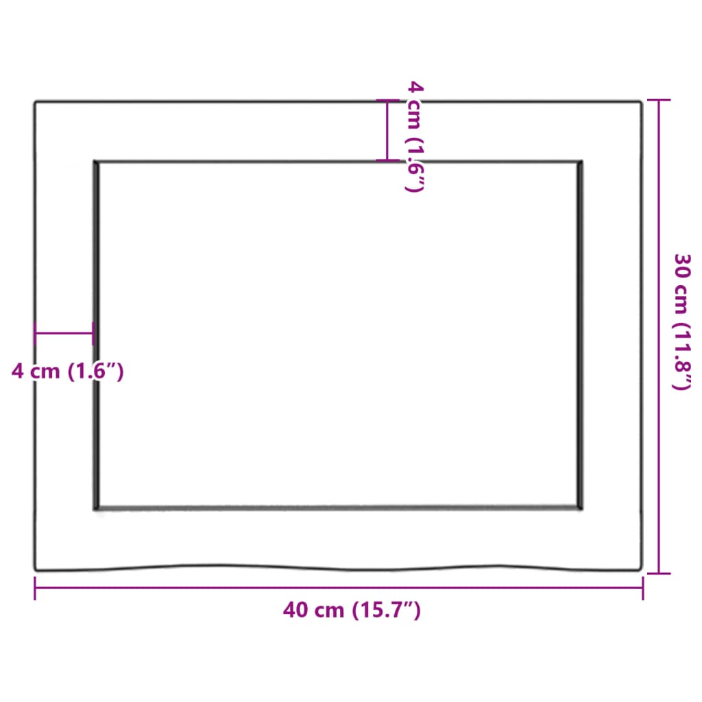 bordplade til badeværelse 40x30x(2-6) cm massivt træ ubehandlet