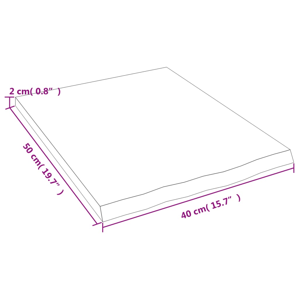 bordplade til badeværelse 40x50x2 cm massivt træ ubehandlet