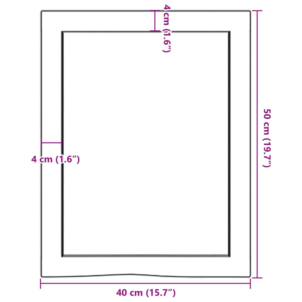 bordplade til badeværelse 40x50x(2-4) cm massivt træ ubehandlet