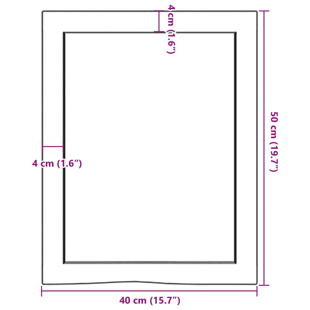 bordplade til badeværelse 40x50x(2-6) cm massivt træ ubehandlet