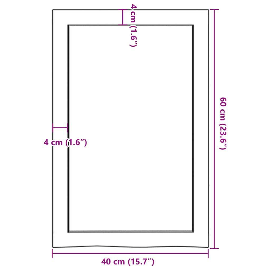 bordplade til badeværelse 40x60x(2-4) cm massivt træ ubehandlet