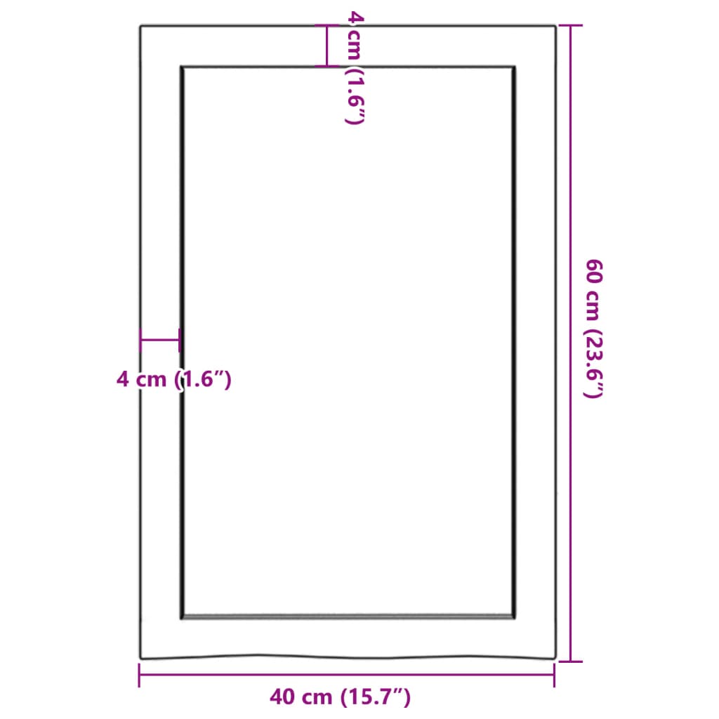 bordplade til badeværelse 40x60x(2-6) cm massivt træ ubehandlet