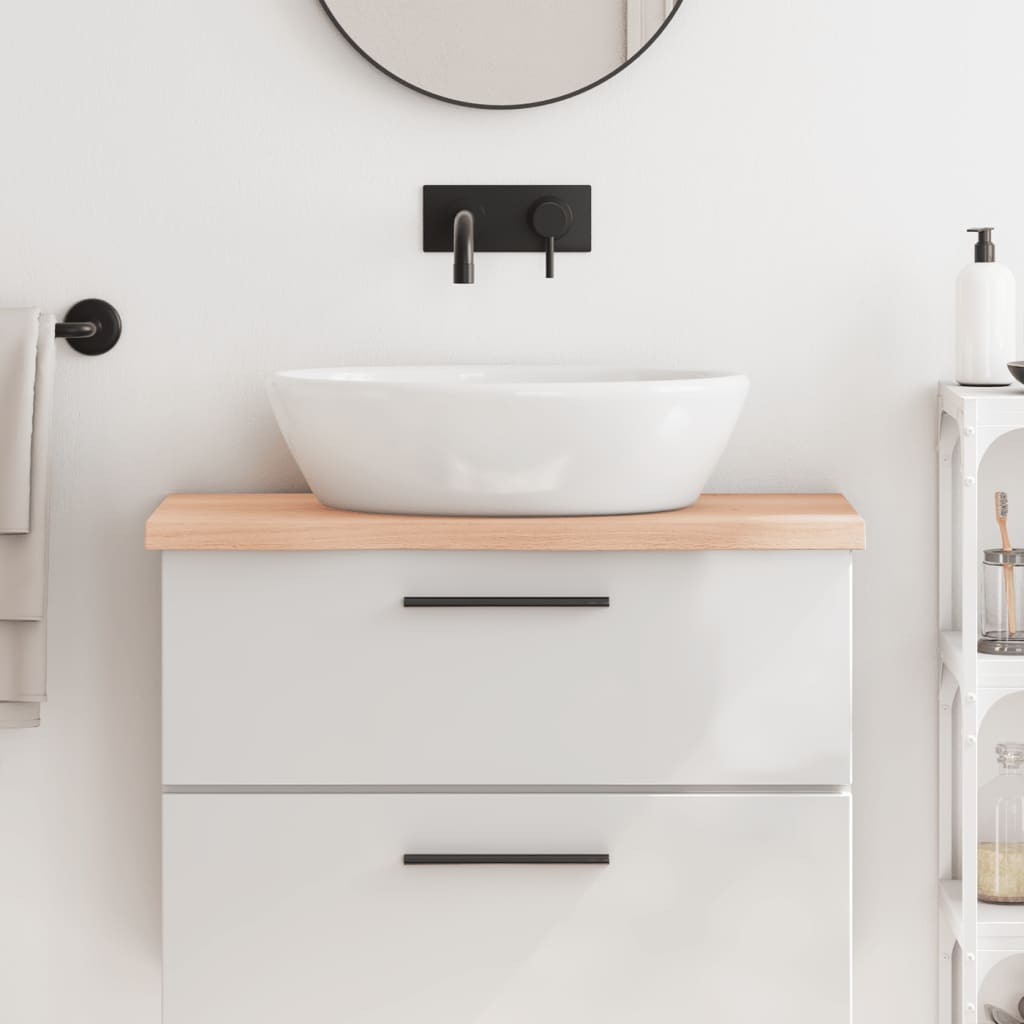bordplade til badeværelse 80x30x(2-4) cm massivt træ ubehandlet