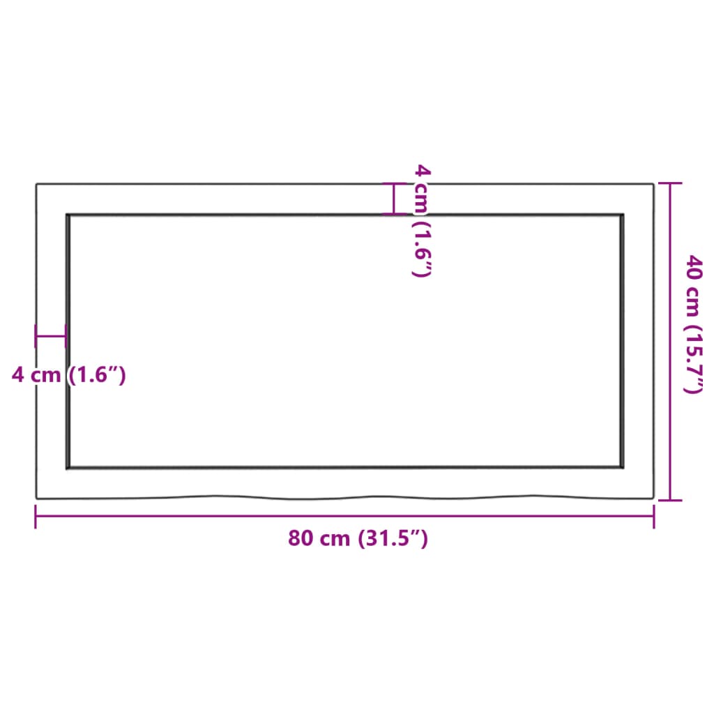 bordplade til badeværelse 80x40x(2-4) cm massivt træ ubehandlet