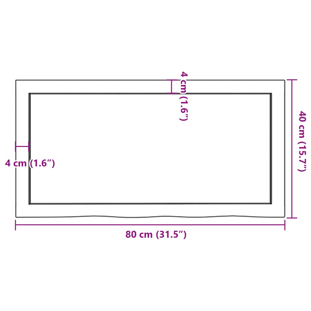 bordplade til badeværelse 80x40x(2-6) cm massivt træ ubehandlet