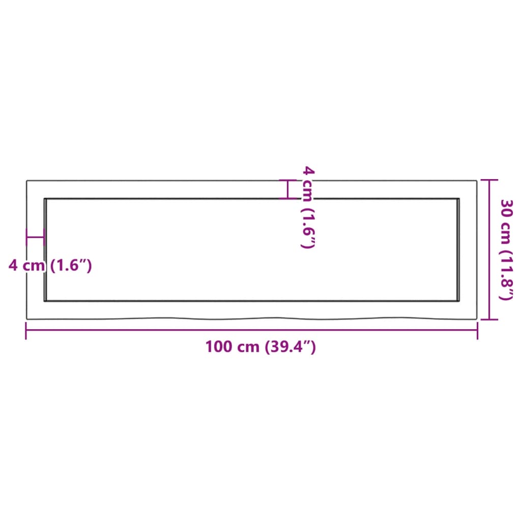 bordplade til badeværelse 100x30x(2-4)cm massivt træ ubehandlet