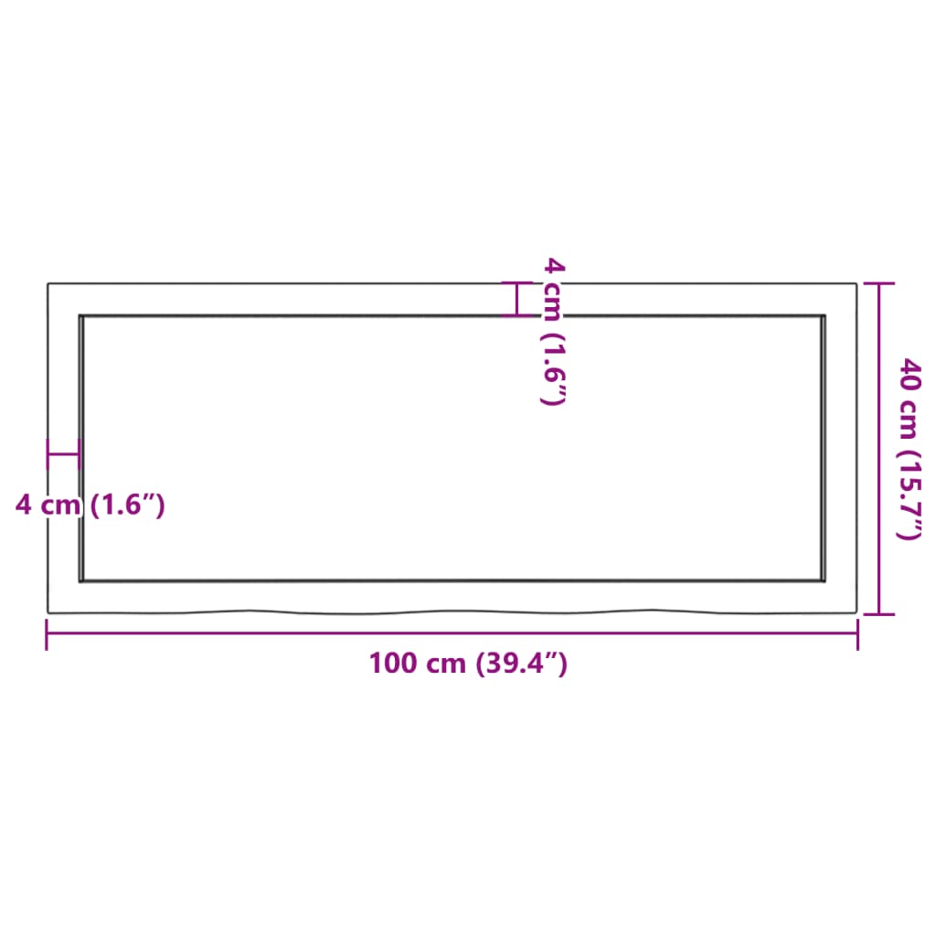 bordplade til badeværelse 100x40x(2-4)cm massivt træ ubehandlet