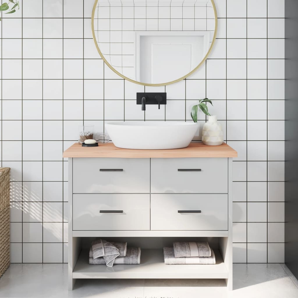 bordplade til badeværelse 100x40x(2-4)cm massivt træ ubehandlet