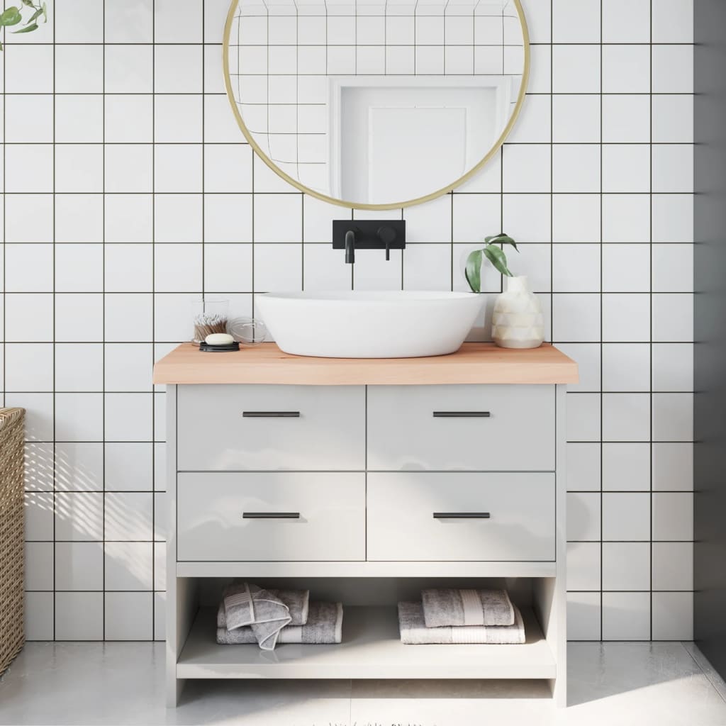 bordplade til badeværelse 100x40x(2-6)cm massivt træ ubehandlet