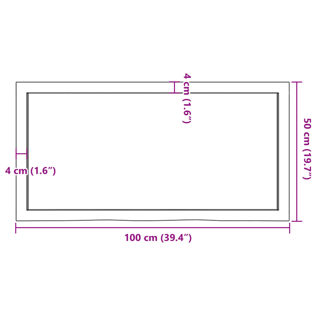 bordplade til badeværelse 100x50x(2-6)cm massivt træ ubehandlet