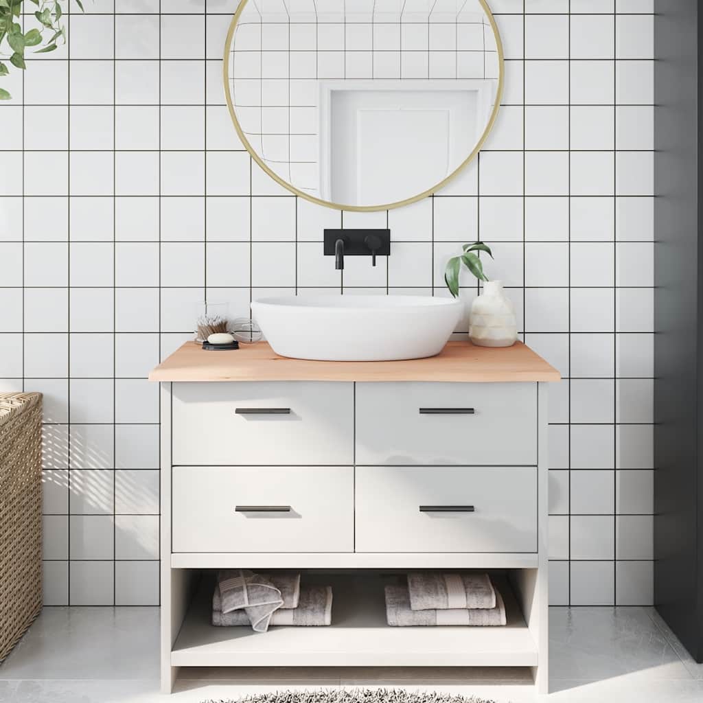 bordplade til badeværelse 100x60x2 cm massivt træ ubehandlet