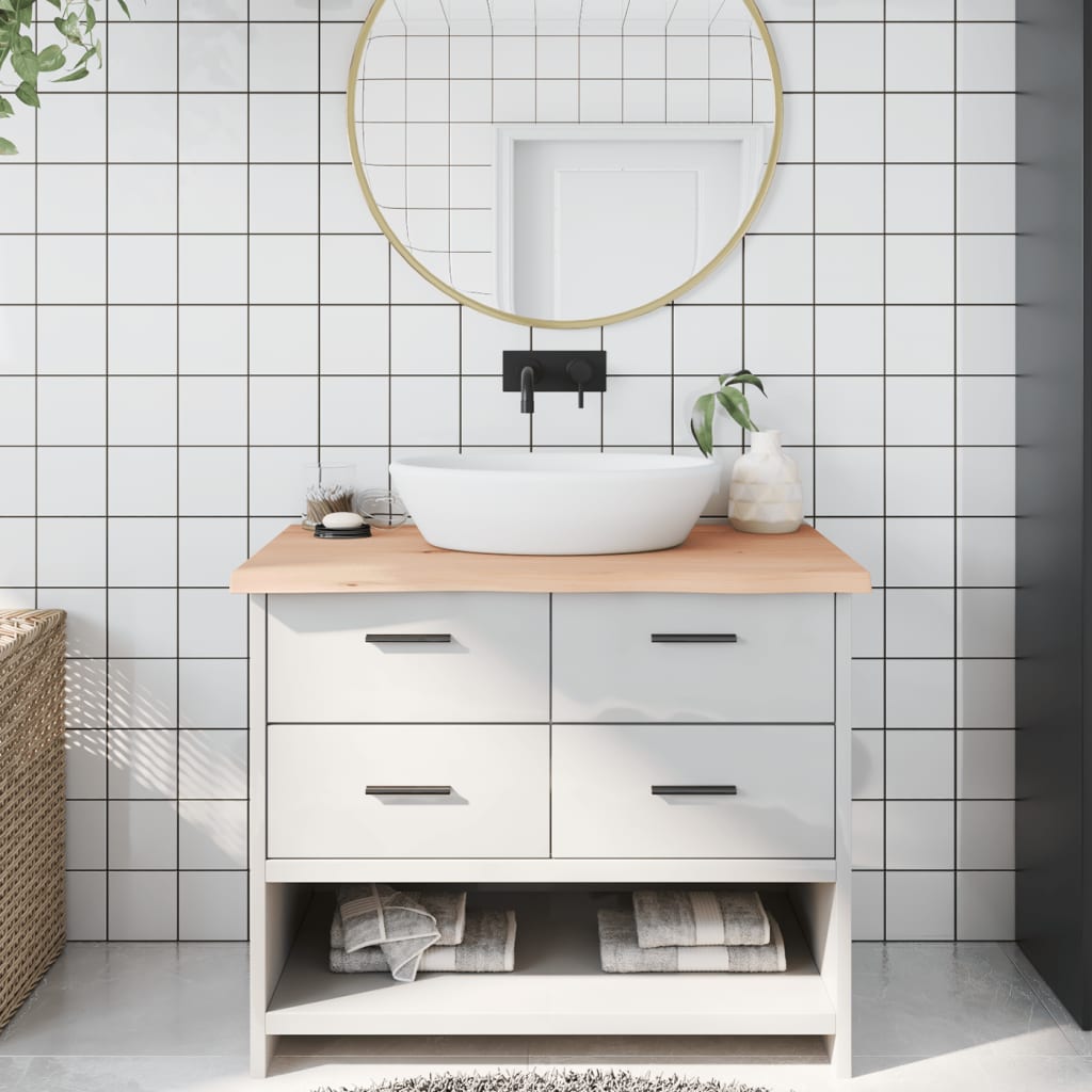 bordplade til badeværelse 100x60x(2-4)cm massivt træ ubehandlet