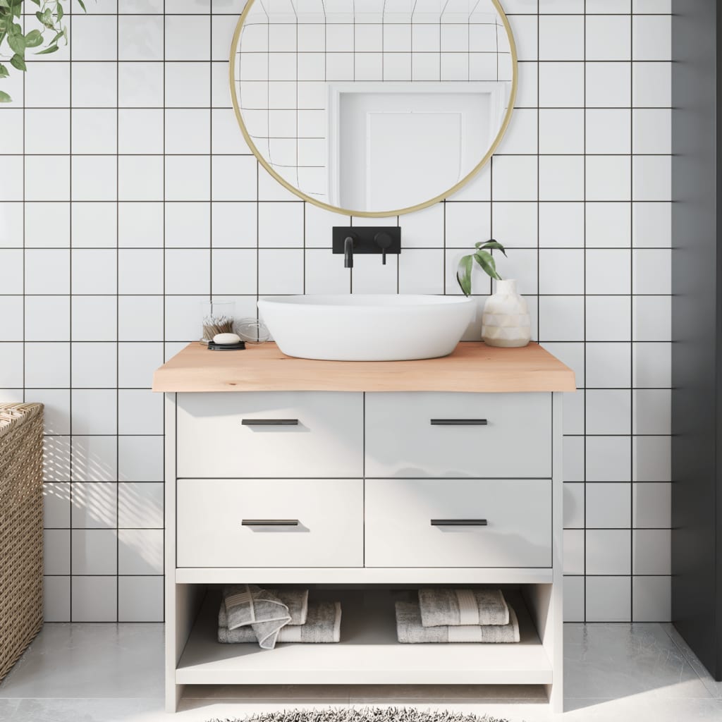bordplade til badeværelse 100x60x(2-6)cm massivt træ ubehandlet