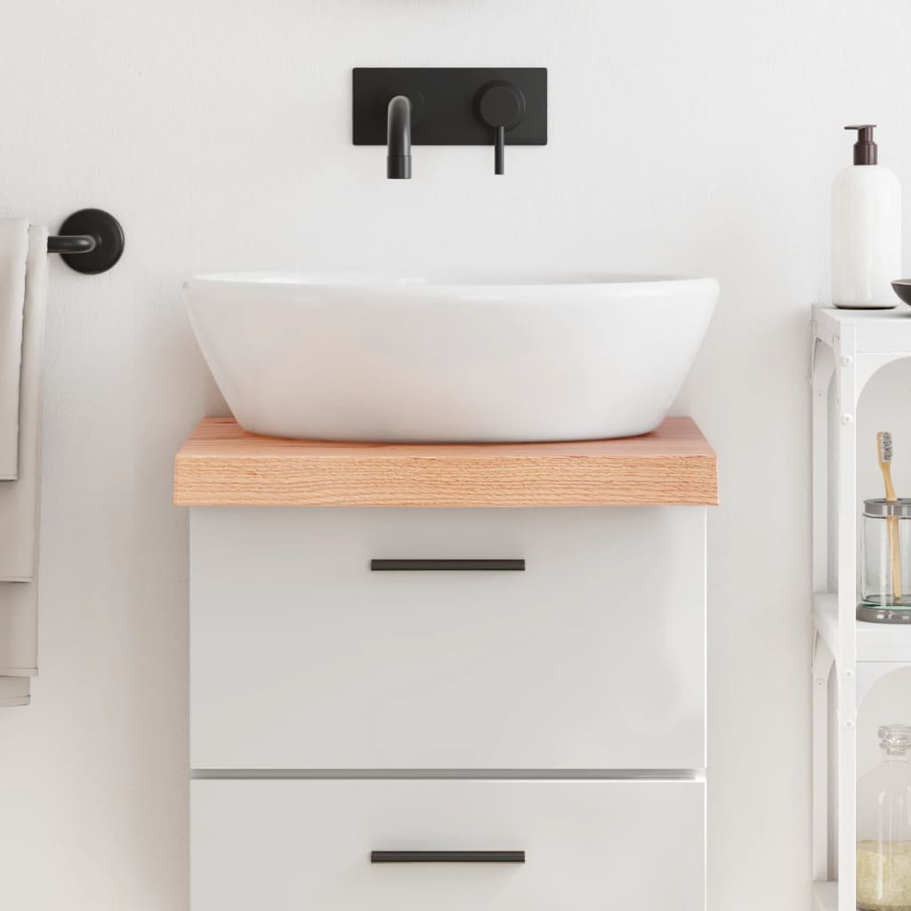 bordplade til badeværelse 40x60x(2-6) cm massivt træ lysebrun