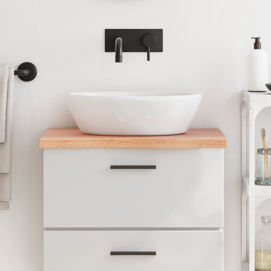 bordplade til badeværelse 60x30x(2-4) cm massivt træ lysebrun