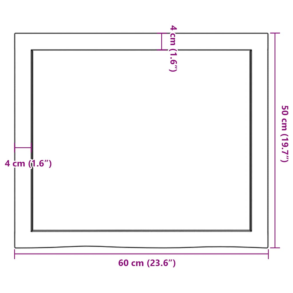 bordplade til badeværelse 60x50x(2-4) cm massivt træ lysebrun