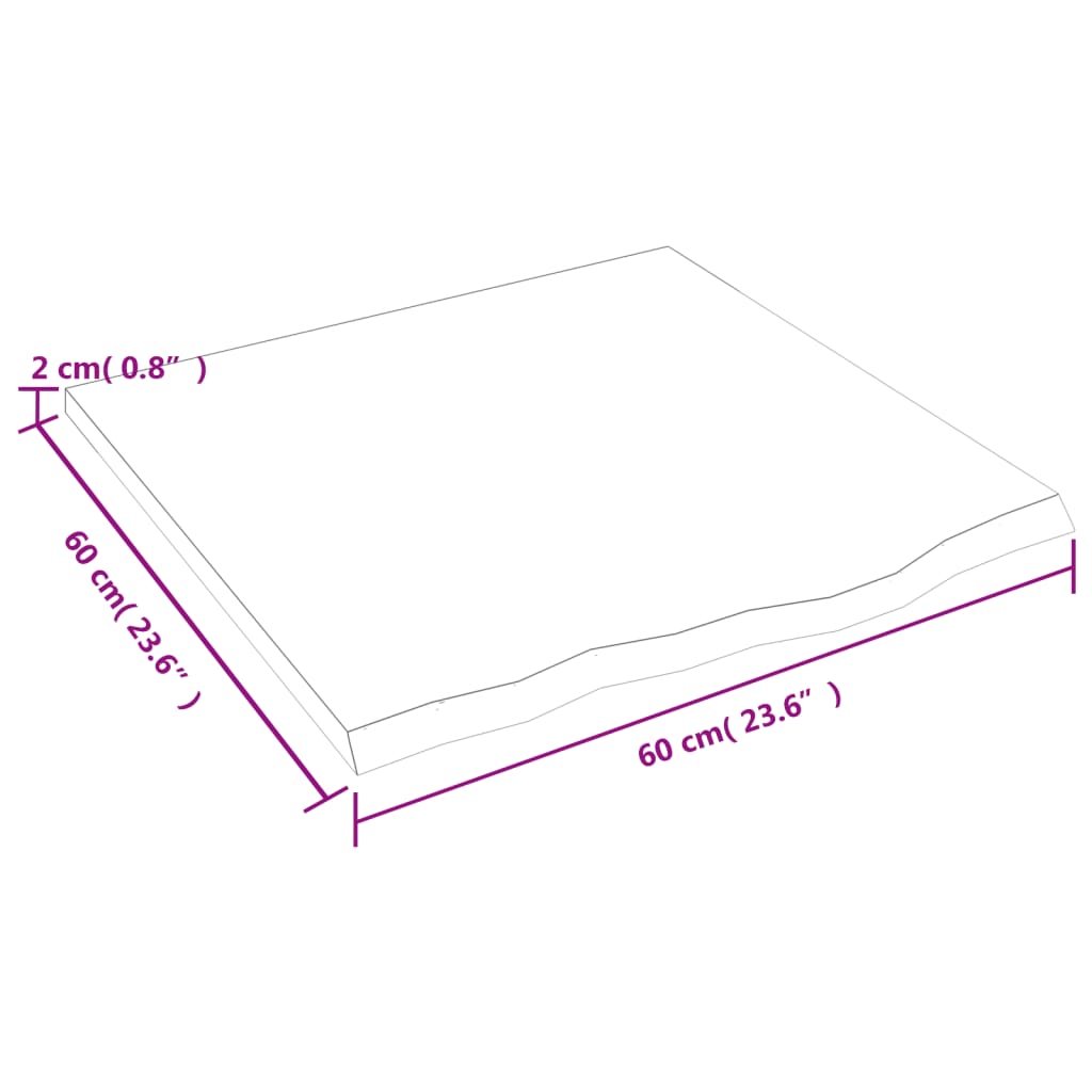 bordplade til badeværelse 60x60x2 cm massivt træ lysebrun