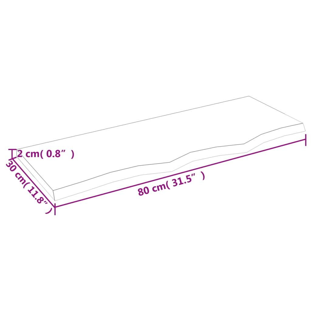 bordplade til badeværelse 80x30x2 cm massivt træ lysebrun