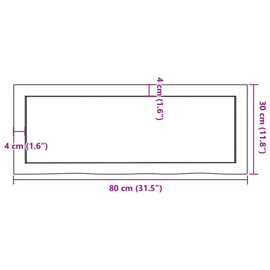 bordplade til badeværelse 80x30x(2-4) cm massivt træ lysebrun