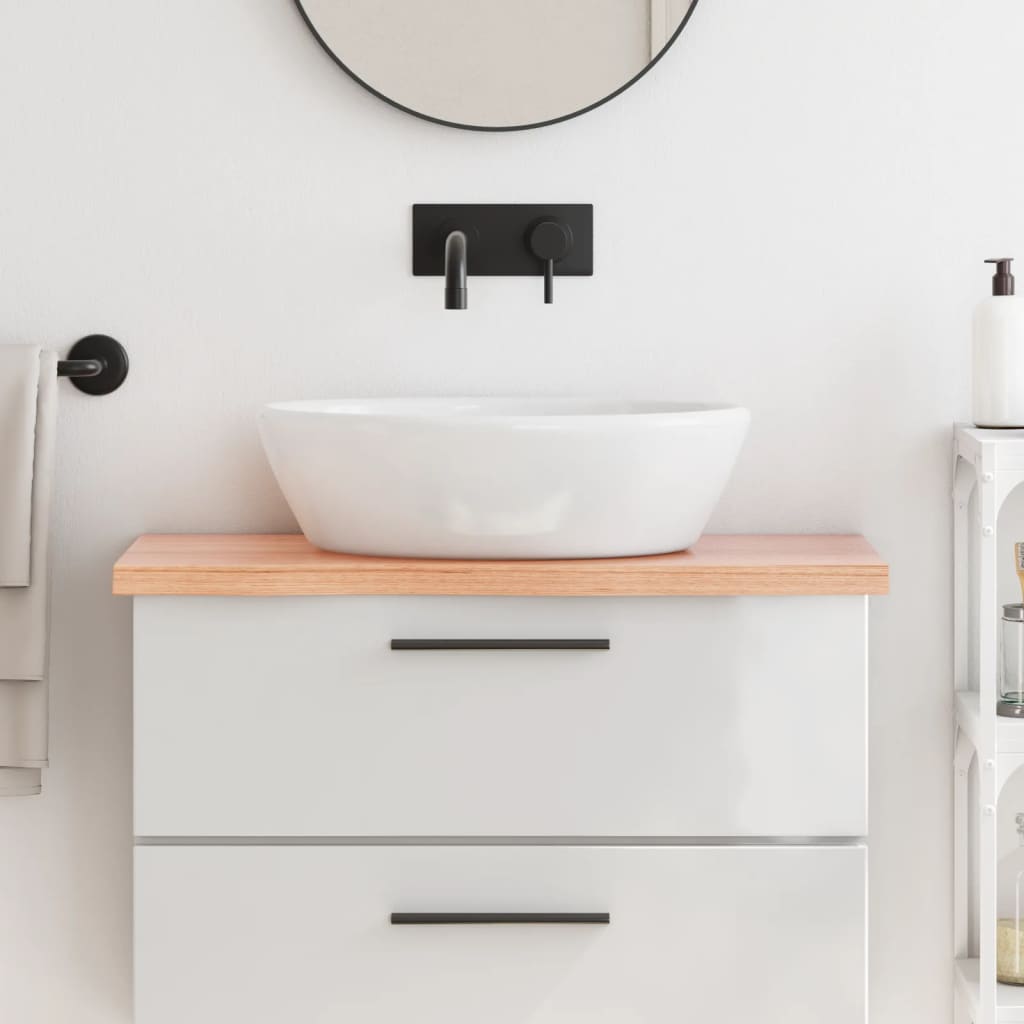 bordplade til badeværelse 80x40x(2-4) cm massivt træ lysebrun