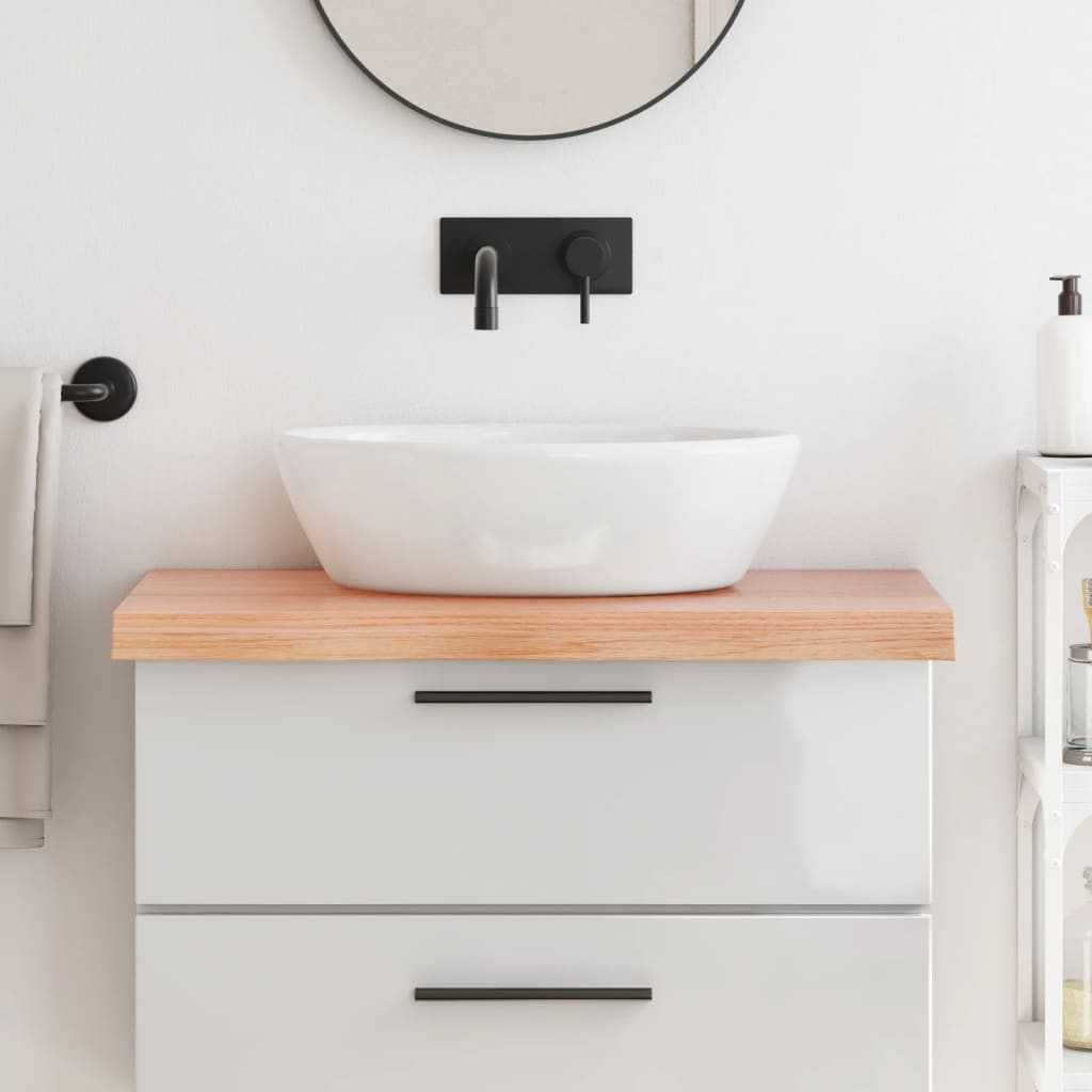 bordplade til badeværelse 80x50x(2-6) cm massivt træ lysebrun