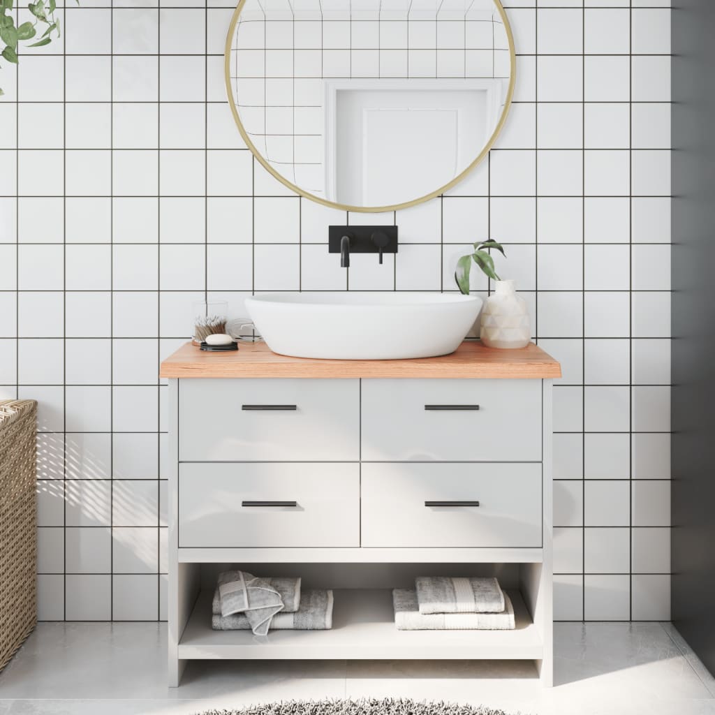 bordplade til badeværelse 100x30x(2-4) cm massivt træ lysebrun