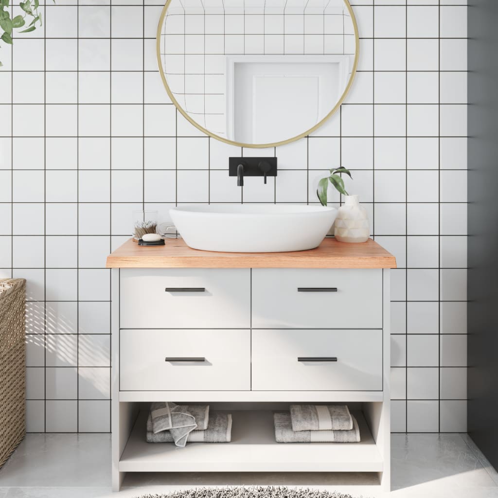 bordplade til badeværelse 100x40x(2-4) cm massivt træ lysebrun
