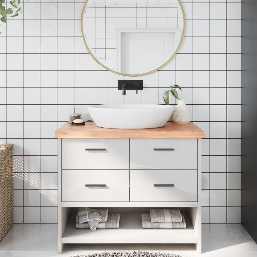bordplade til badeværelse 100x40x(2-6) cm massivt træ lysebrun