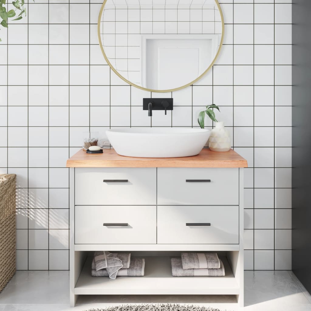 bordplade til badeværelse 100x50x(2-4) cm massivt træ lysebrun