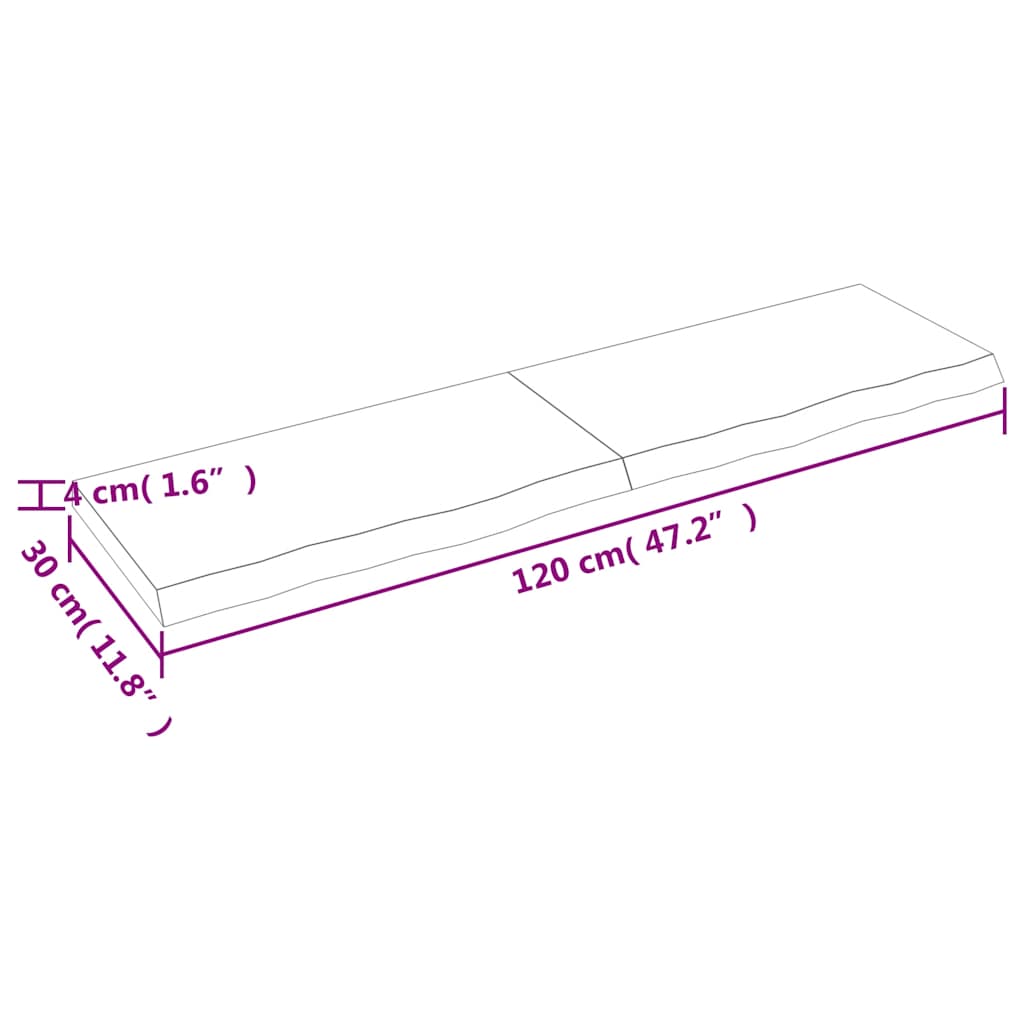 bordplade til badeværelse 120x30x(2-4) cm massivt træ lysebrun