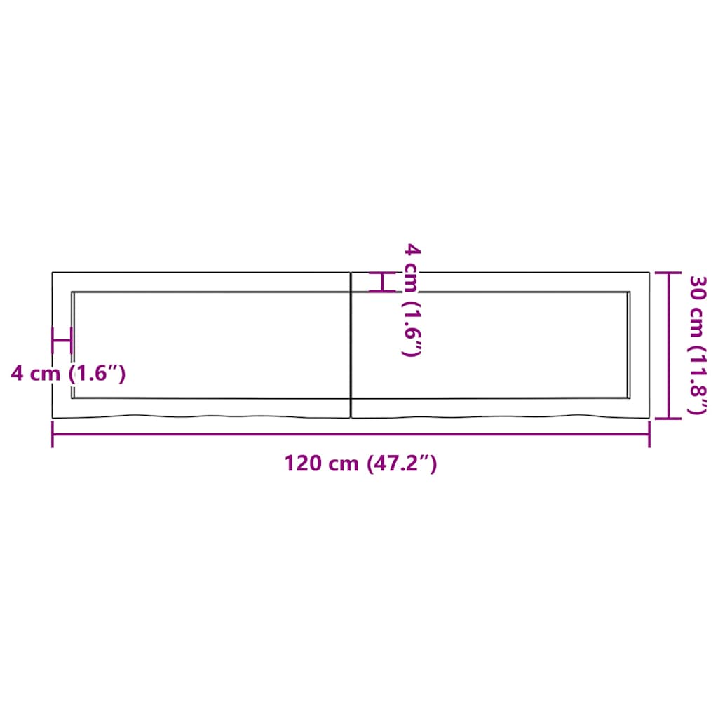 bordplade til badeværelse 120x30x(2-4) cm massivt træ lysebrun