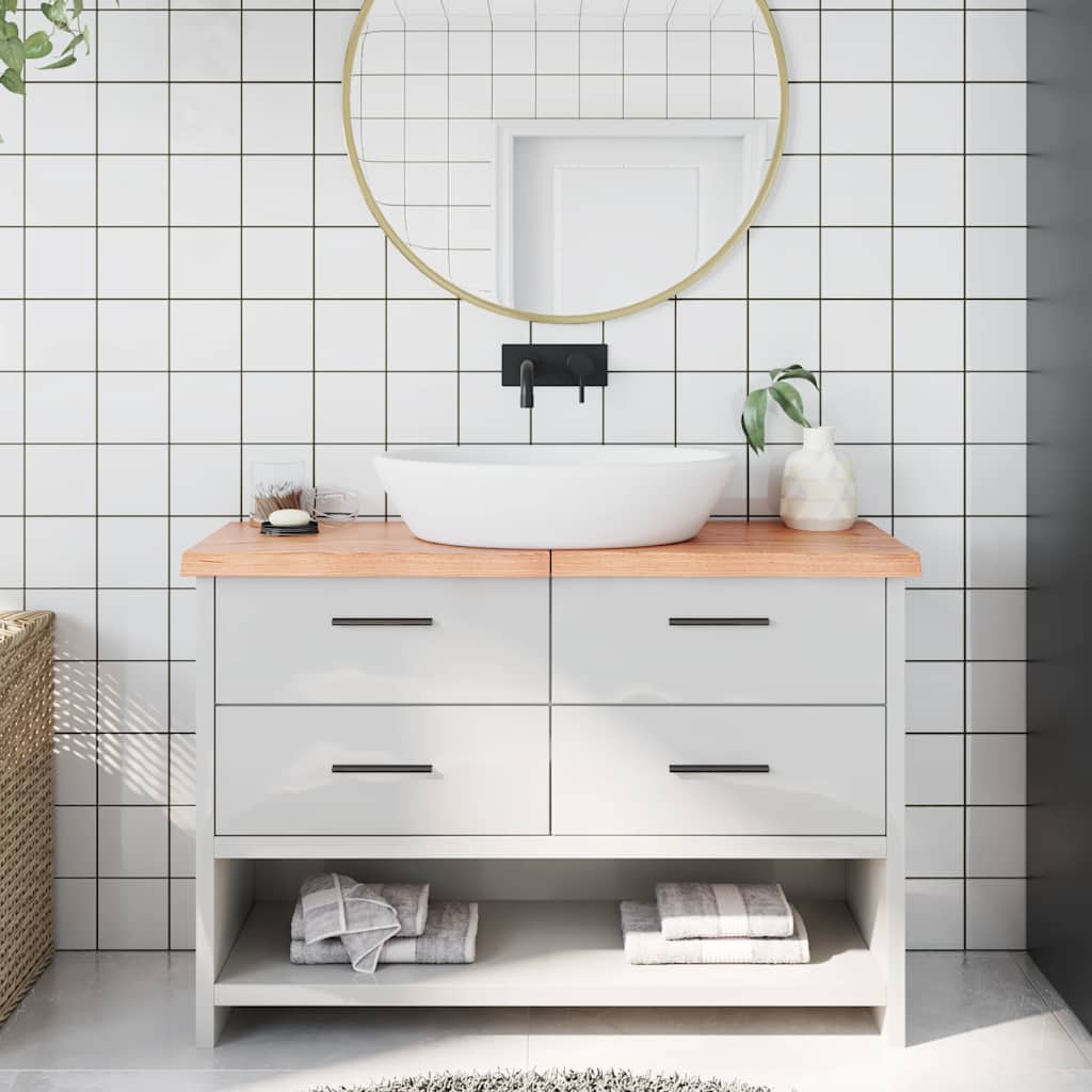 bordplade til badeværelse 120x30x(2-4) cm massivt træ lysebrun