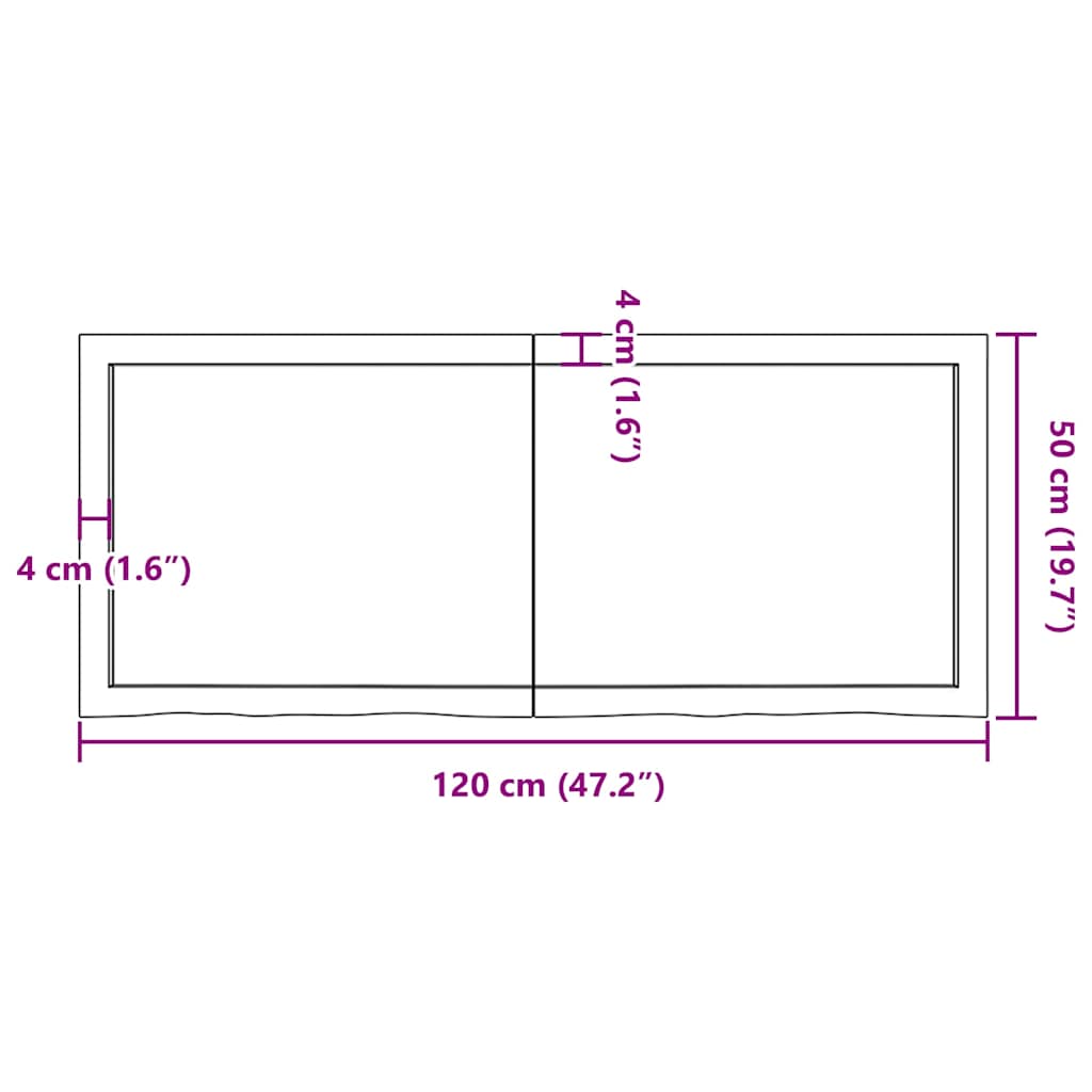 bordplade til badeværelse 120x50x(2-4) cm massivt træ lysebrun
